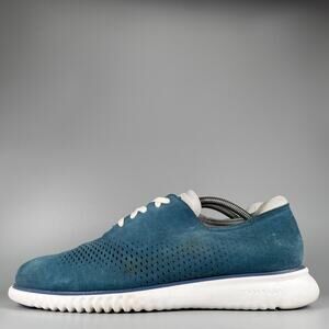 Cole Haan ZeroGrand Mens Size 10.5 M Blue Suede Laser Wingtip Oxford Casual Shoe